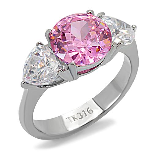 6.7CT PINK N HEART CZ STAINLESS STEEL RING-size 7/9/10